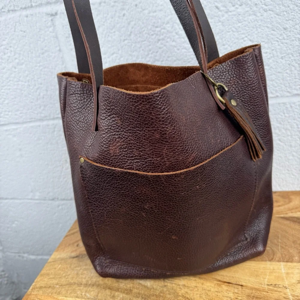 Portland Leather Goods Small Coldbrew Brown Pebbled Leather Tote Bag - Picture 2 of 13